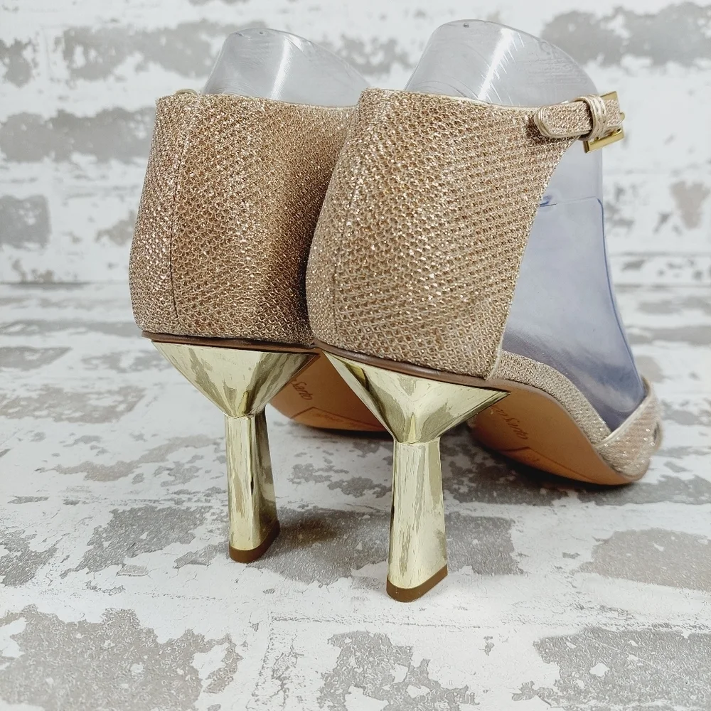 New Franco Sarto Rania 2 Stiletto Cut-Out Ankle Strap Gold High Heels i937 - Picture 7 of 12
